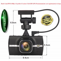 Dash Cam/Dvr - Full HD 1080p - 3.0 pollici - G-sensor - WI-FI - GPS con registrazione in loop + retrocamera