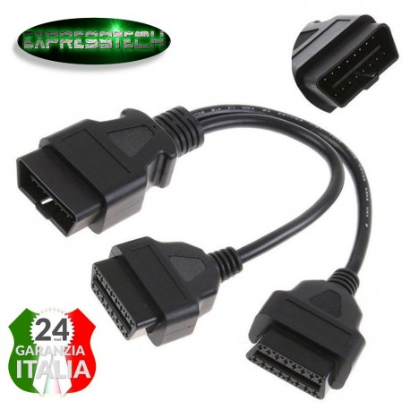 Cavo Adattatore 16pin da Maschio a doppia-Femmina per OBD 2 II 31CM