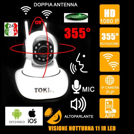 TELECAMERA IP CAMERA HD 720P WIRELESS LED IR LAN MOTORIZZATA WIFI CONTROLLO APP